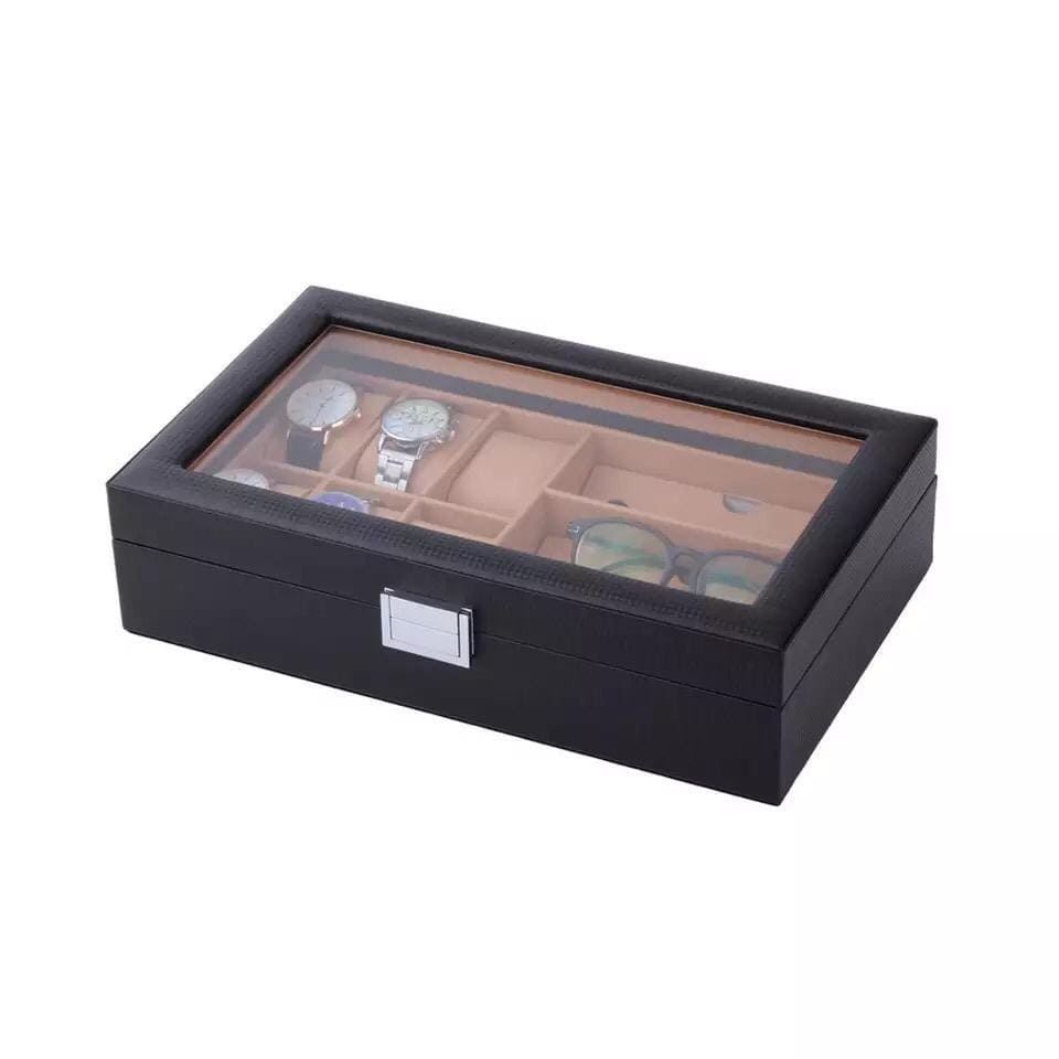 6/3 Grids PU Leather Watch Box, Sunglasses Organizer, Jewelry Collection Storage Display Container, Glasses Display Case Organizer 6/3 Grids PU Leather Watch Box, Sunglasses Organizer, Jewelry Collection Storage Display Container, Glasses Display Case Organizer
